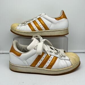 Adidas Shoes Womens 8.5 Superstar Gold White Sneaker 3 Stripe